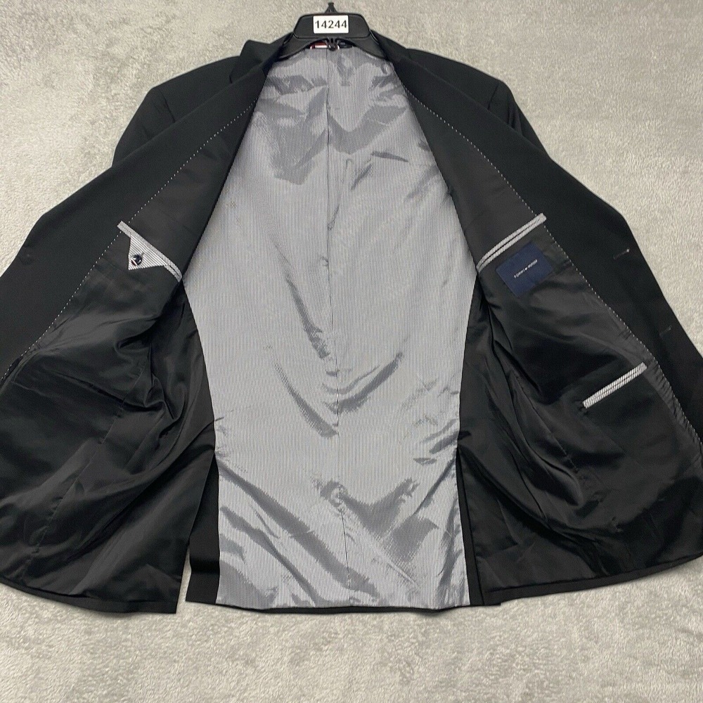 Tommy Hilfiger Jacket Mens 46L Black Blazer Wool Blend Solid Button Office - Picture 9 of 12
